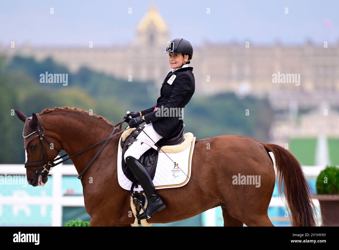 Paris, France. 07 septembre 2024. La belge Barbara Minneci et son cheval Stuart photographiés en action lors de l’épreuve équestre individuelle Freestyle Event Grade III, le jour 11 des Jeux paralympiques d’été 2024 à Paris, France, le samedi 07 septembre 2024. Les 17èmes Jeux Paralympiques se déroulent du 28 août au 8 septembre 2024 à Paris. BELGA PHOTO LAURIE DIEFFEMBACQ crédit : Belga News Agency/Alamy Live News Banque D'Images