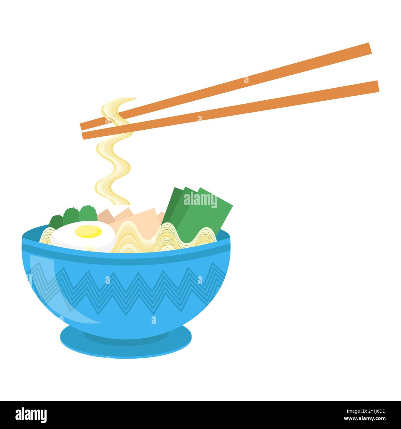Soupe de ramen japonais vecteur. Cuisine asiatique en assiette bleue. Bol à nouilles. Cuisine orientale Illustration de Vecteur