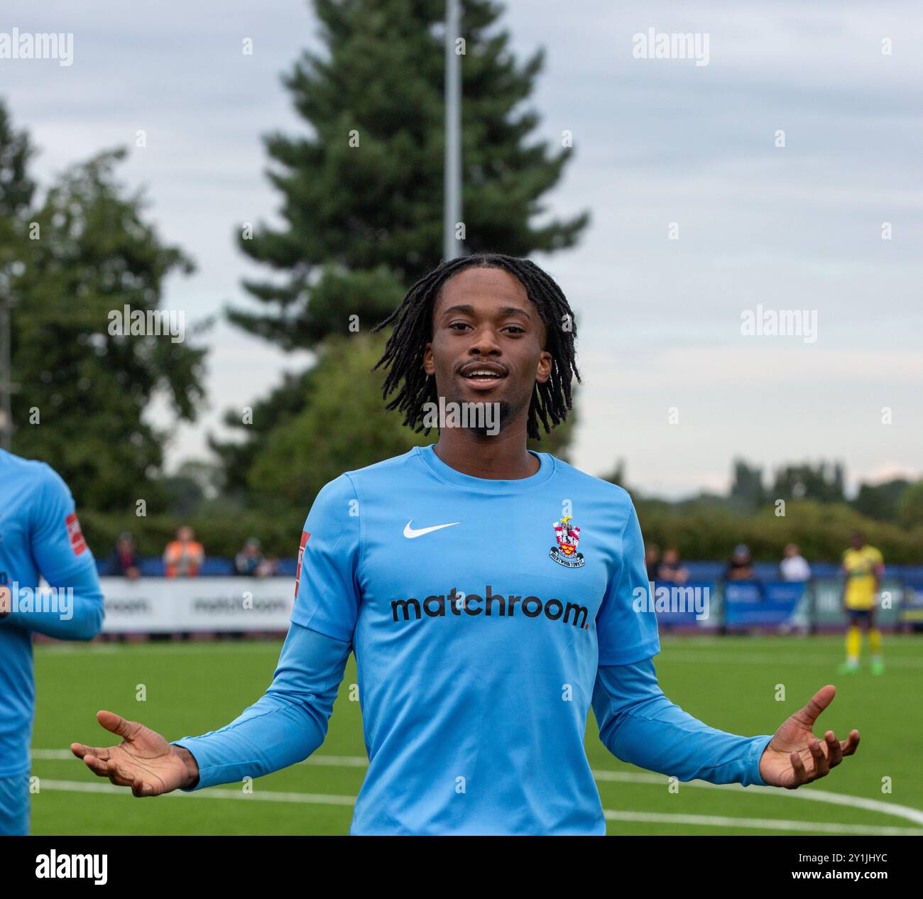 Brentwood, Angleterre, Royaume-Uni. 7 septembre 2024. Brentwood Town fera face à un match difficile qu'ils jouent à domicile contre une Witham Town en forme dans le Trophée FA. La bonne forme récente de Witham Town pourrait en faire un concours difficile. Il promet d'être un événement passionnant avec les deux équipes visant à progresser dans la compétition. Mais Brentwood Town gagne 3-2 crédit : Richard Lincoln / Alamy Live News Banque D'Images