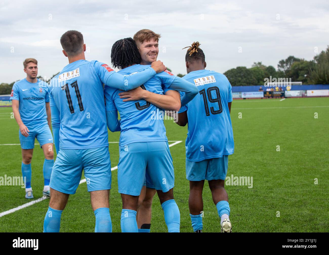 Brentwood, Angleterre, Royaume-Uni. 7 septembre 2024. Brentwood Town fera face à un match difficile qu'ils jouent à domicile contre une Witham Town en forme dans le Trophée FA. La bonne forme récente de Witham Town pourrait en faire un concours difficile. Il promet d'être un événement passionnant avec les deux équipes visant à progresser dans la compétition. Mais Brentwood Town gagne 3-2 crédit : Richard Lincoln / Alamy Live News Banque D'Images