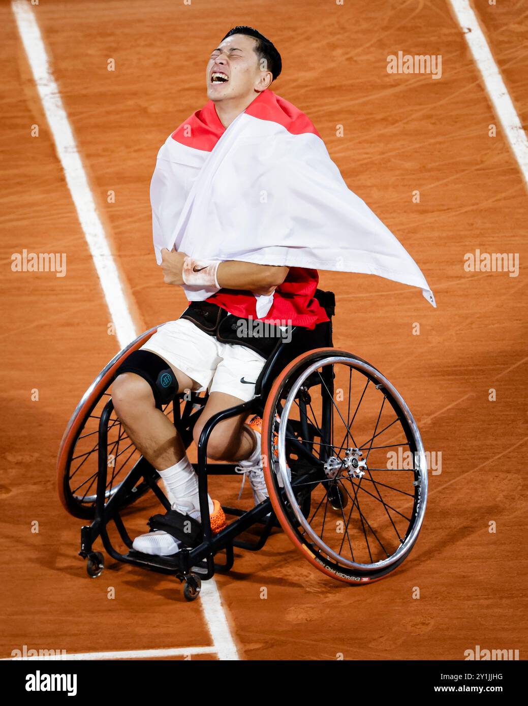 Paris, France. 07 septembre 2024. Paris, le 7 septembre 2024, épreuve paralympique de tennis en fauteuil roulant. Tokito Oda (JPN) est en action. ( Credit : Frank Molter/Alamy Live News Banque D'Images