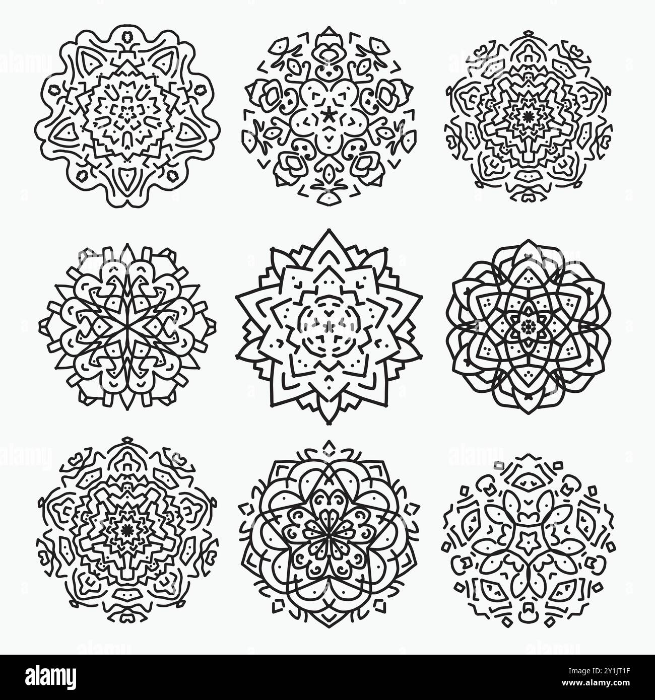 ensemble de mandala ornemental. Éléments décoratifs ethniques. Fond dessiné à la main. Islam, arabe, indien, motifs ottomans. Illustration de Vecteur