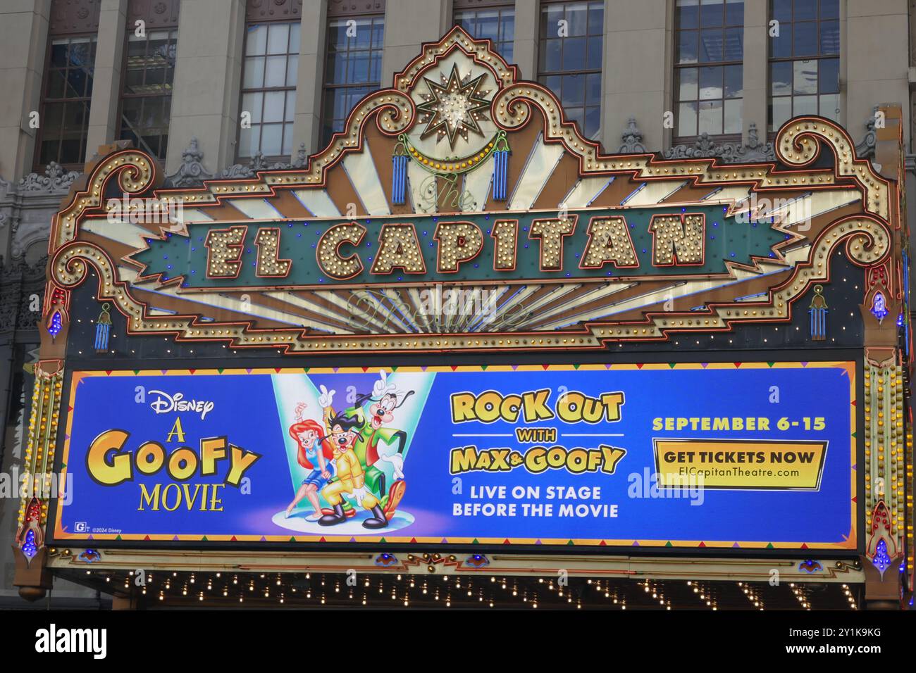 Los Angeles, Californie, USA 6 septembre 2024 The Goofy Movie Marquee au El Capitan Theatre sur Hollywood Blvd le 6 septembre 2024 à Los Angeles, Californie, USA. Photo de Barry King/Alamy Stock photo Banque D'Images