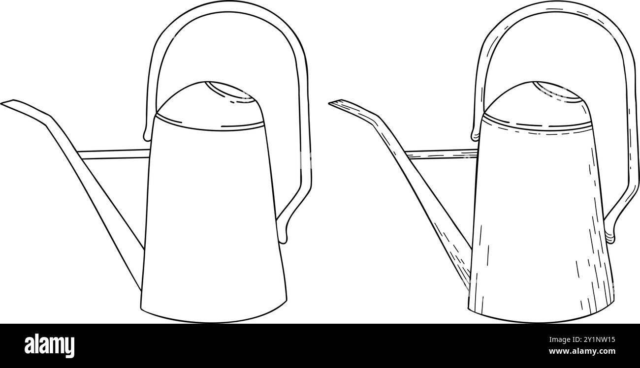 Outils de jardinage icônes linéaires et doodles. Arrosoir, arrosage, irrigation, pulvérisation. Pour les fleuristes, les fleuristes, les jardiniers, les soins des plantes. Dessin au trait Illustration de Vecteur