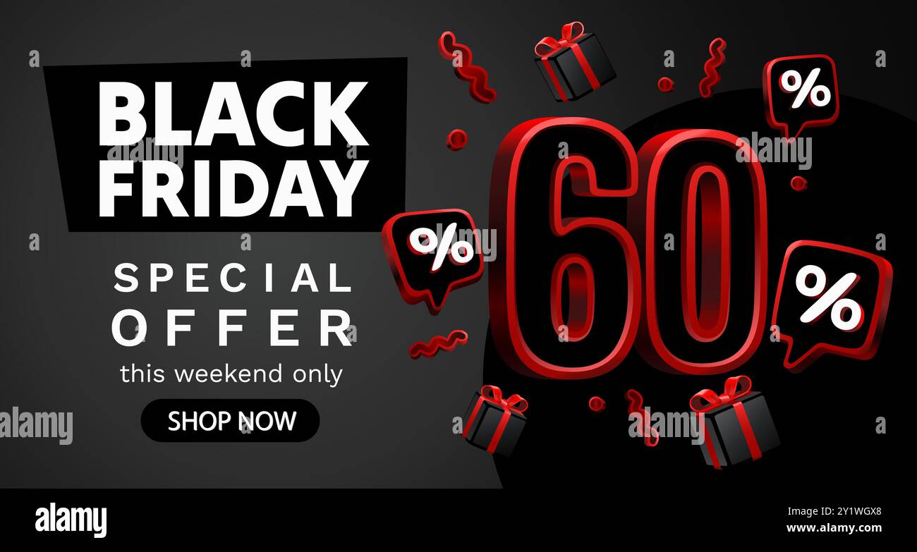 Black Friday 60 pour cent, offre spéciale, dépliant de réduction. Vecteur Illustration de Vecteur