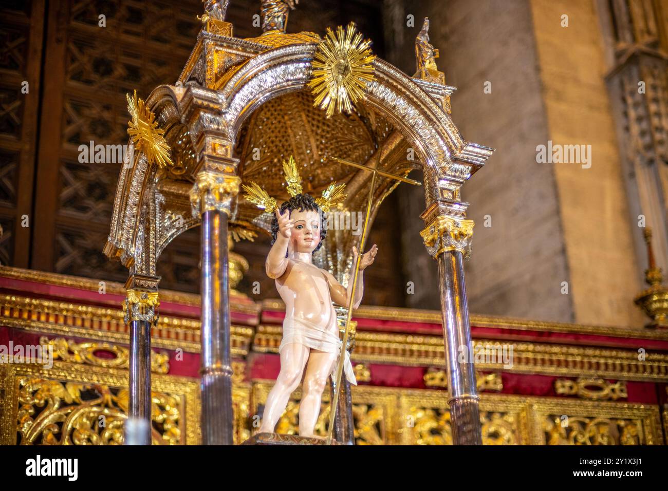 Séville, Espagne, 23 octobre 2016, gros plan détaillé de la statue de Niño Jésus par Martinez Montañes à l'intérieur de l'historique Catedral de Sevilla, Espagne, showcasin Banque D'Images