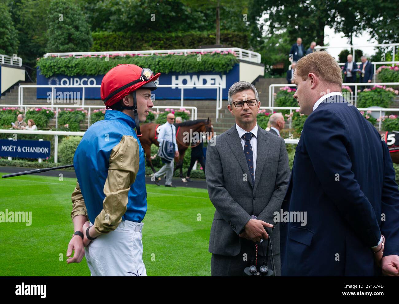 Ascot, Berkshire, Royaume-Uni. 7 septembre 2024. Jockey James Doyle dans le Parade Ring avant de courir dans le Chapel Down handicap Stakes (Heritage handicap Stakes) (classe 2) le deuxième jour du Big Food and Drink Festival à l'hippodrome d'Ascot dans le Berkshire. Crédit : Maureen McLean/Alamy Banque D'Images