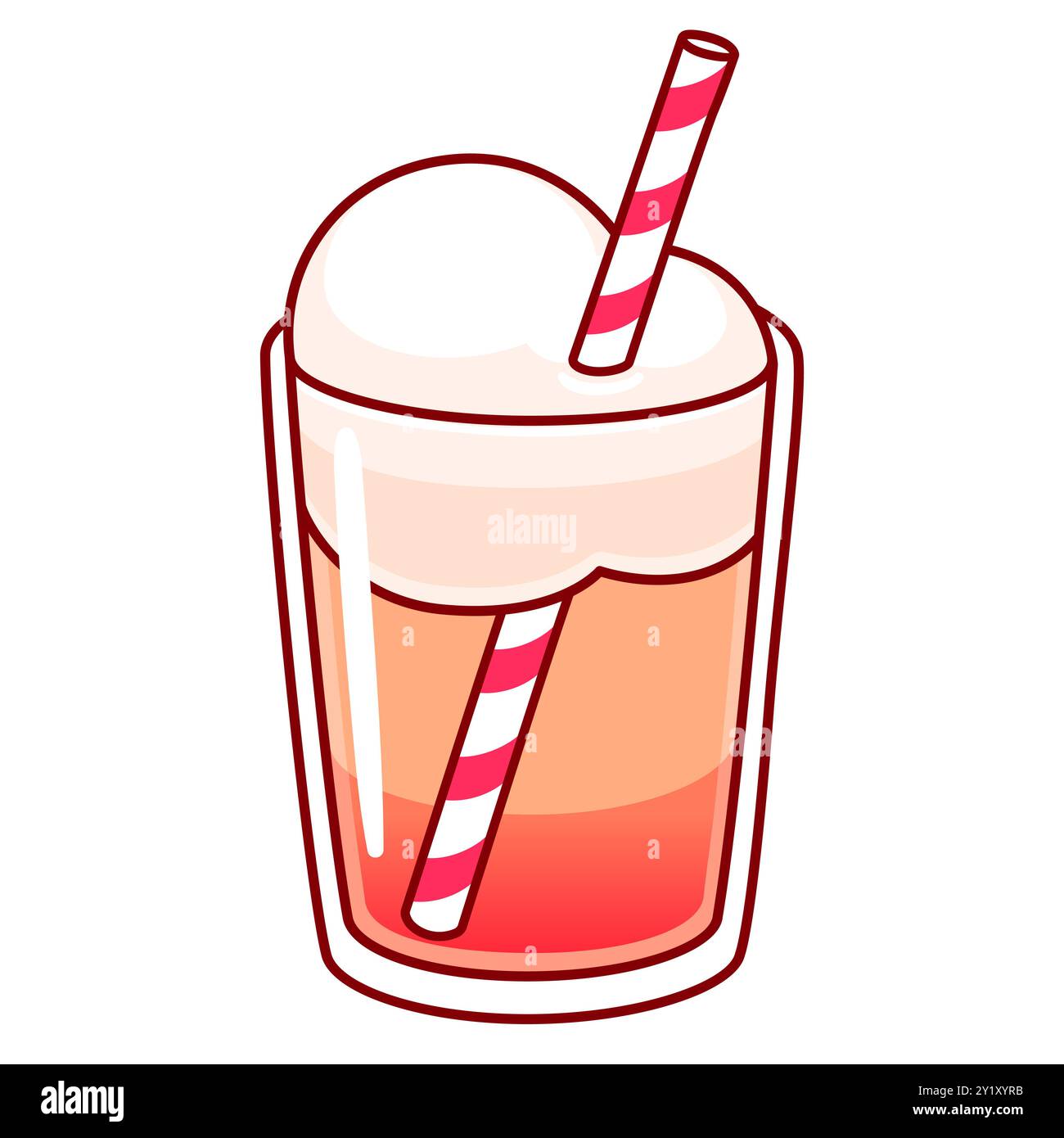 Terremoto, cocktail traditionnel chilien. Flotteur de crème glacée avec paille rayée. Illustration dessinée à la main de style de dessin animé. Illustration de Vecteur