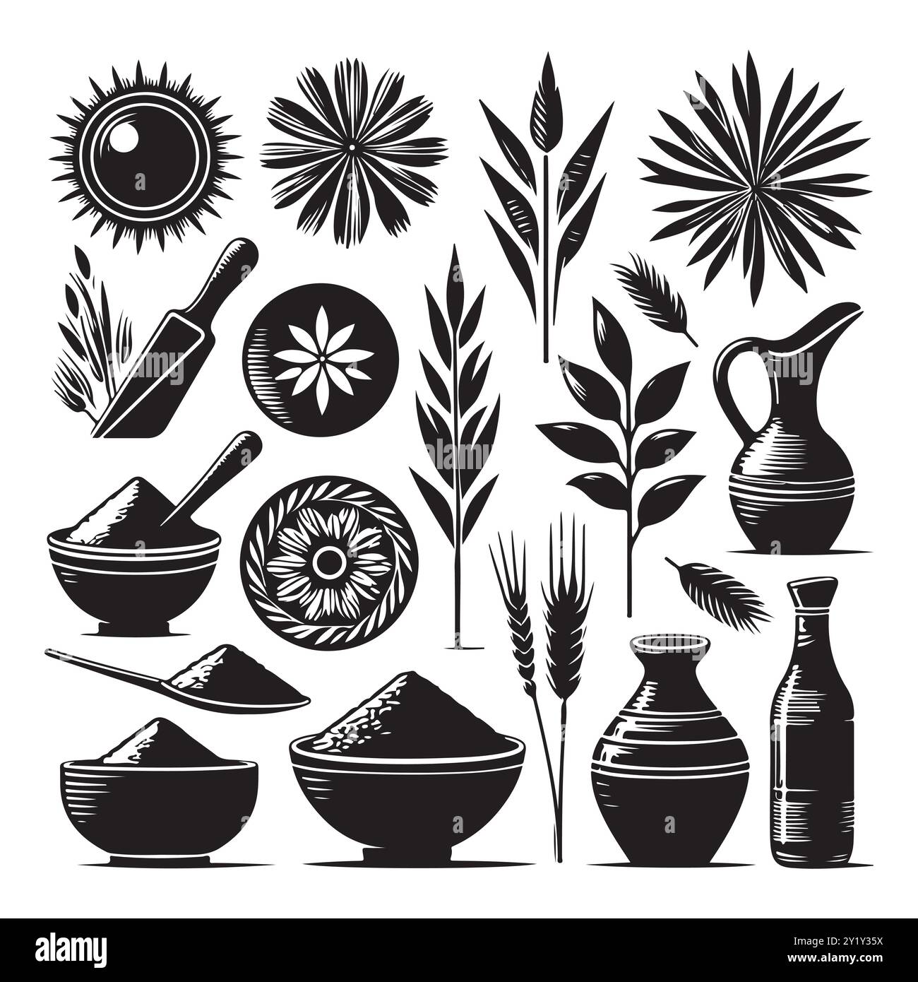 Ensemble silhouette de riz argileux. Illustration isolée vectorielle Illustration de Vecteur