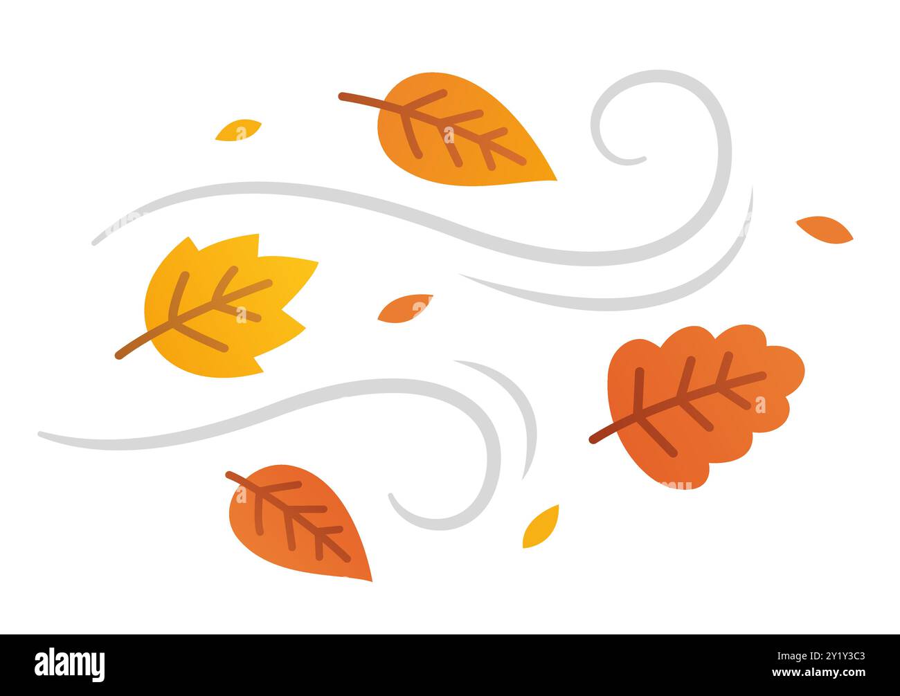 Feuilles d'automne tombant dans le vent soufflant. Illustration vectorielle de dessin animé simple. Illustration de Vecteur