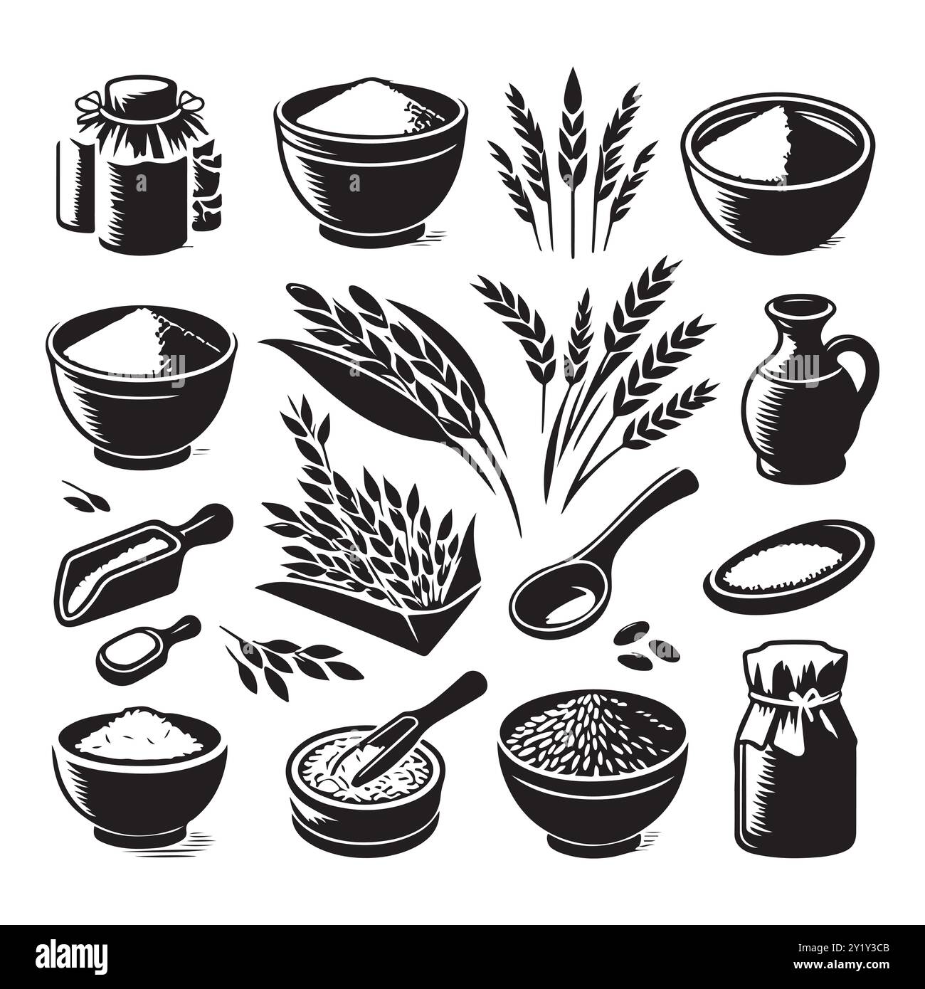 Ensemble silhouette de riz argileux. Illustration isolée vectorielle Illustration de Vecteur