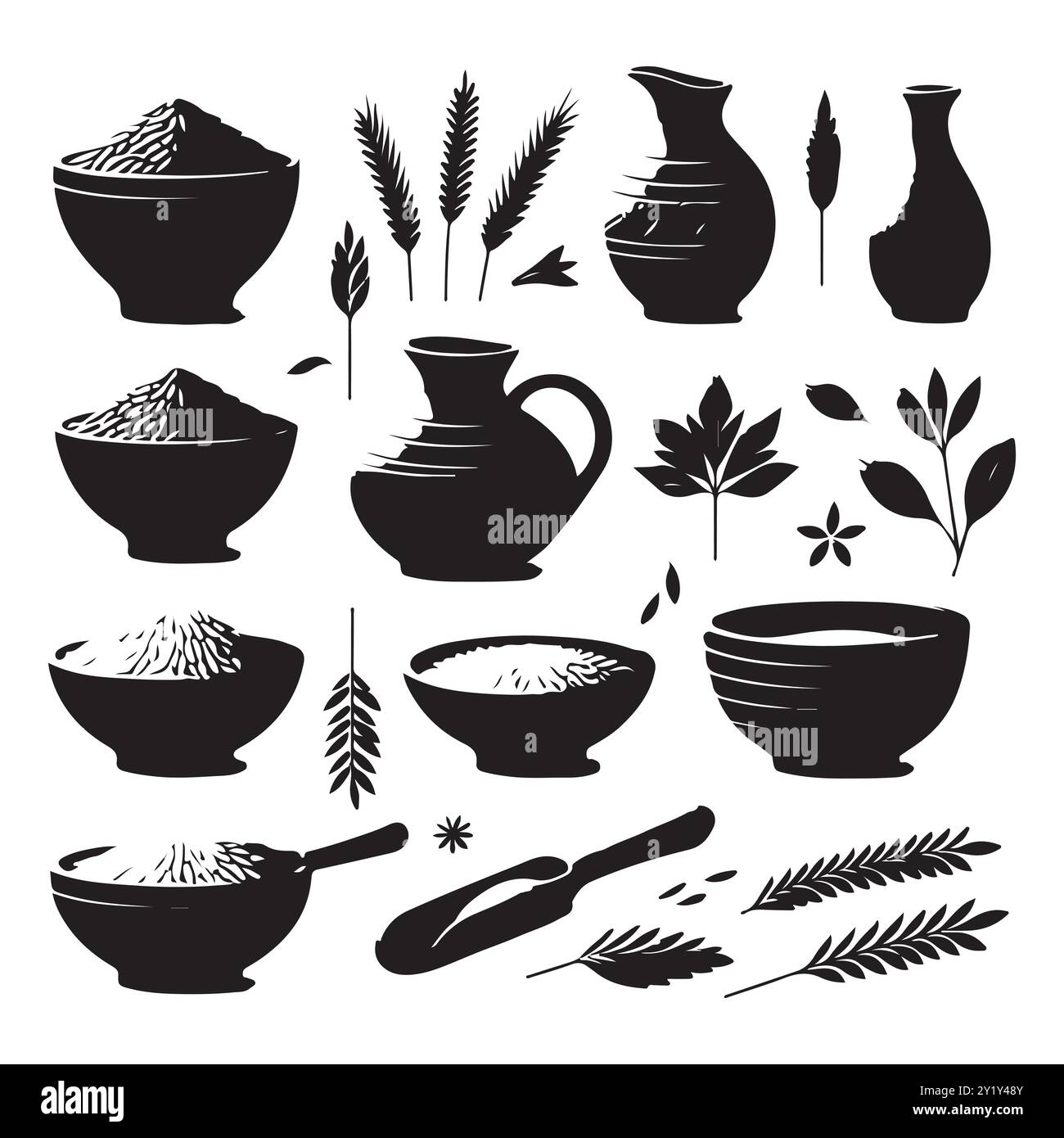 Ensemble silhouette de riz argileux. Illustration isolée vectorielle Illustration de Vecteur