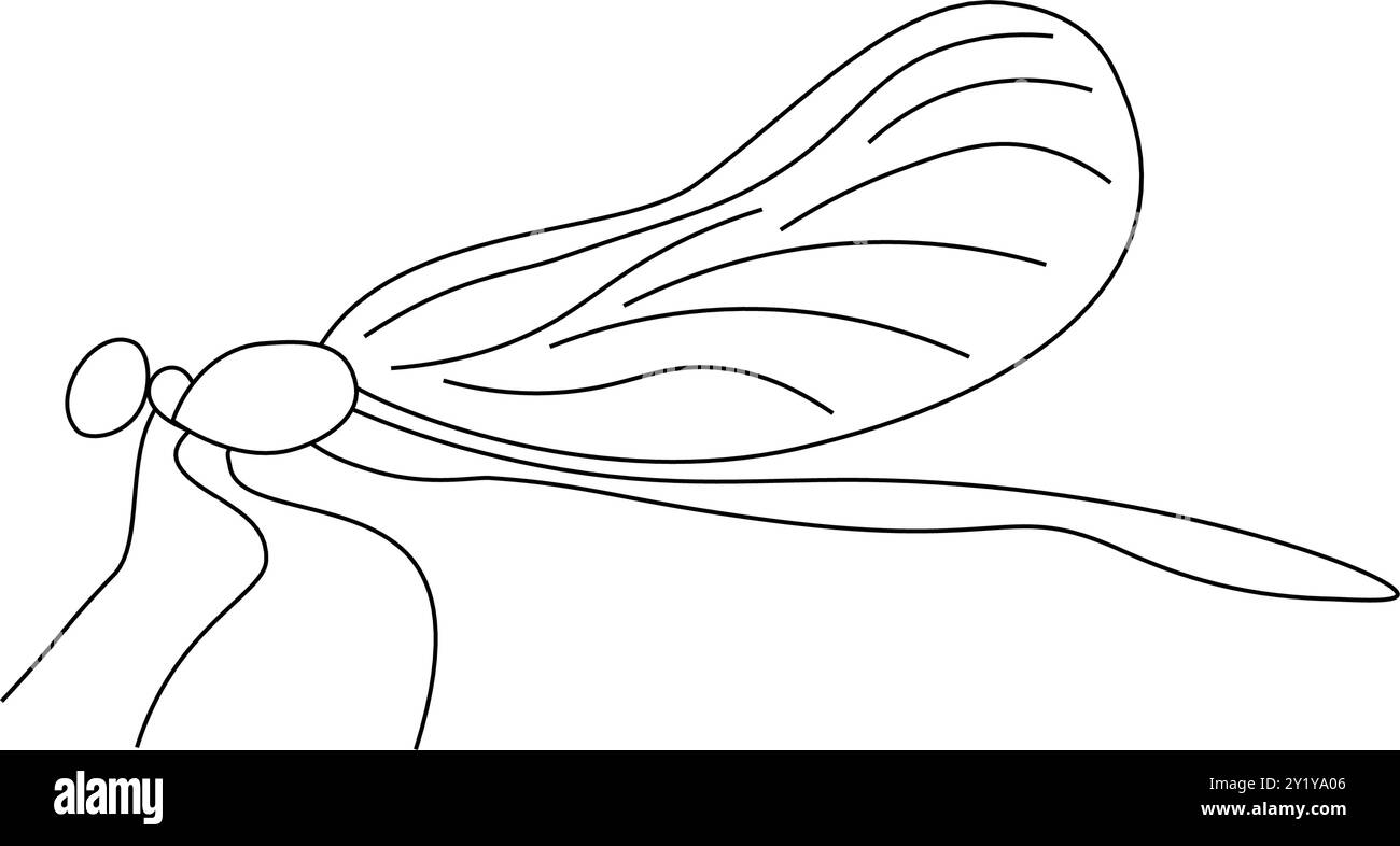 dragonfly un dessin en ligne continue de fliersagile pour l'identité du logo. Concept de mascotte animale Anisoptera pour l'icône du club d'amoureux des insectes. lin simple moderne Illustration de Vecteur