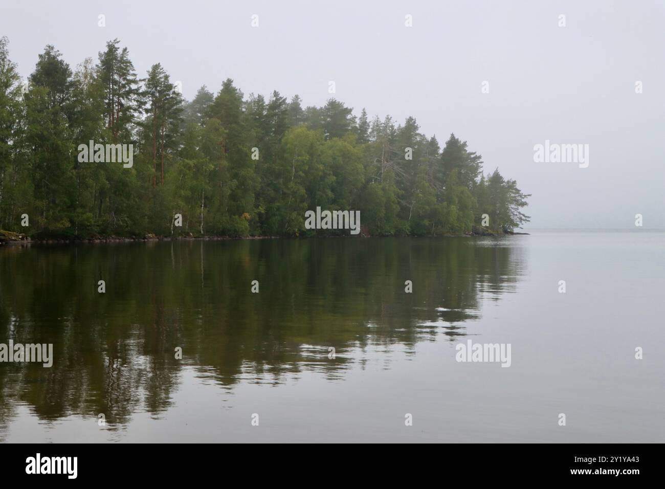 Soirée brumeuse sur le lac Pyhäjärvi à Uukuniemi, dans l'est de la Finlande Banque D'Images