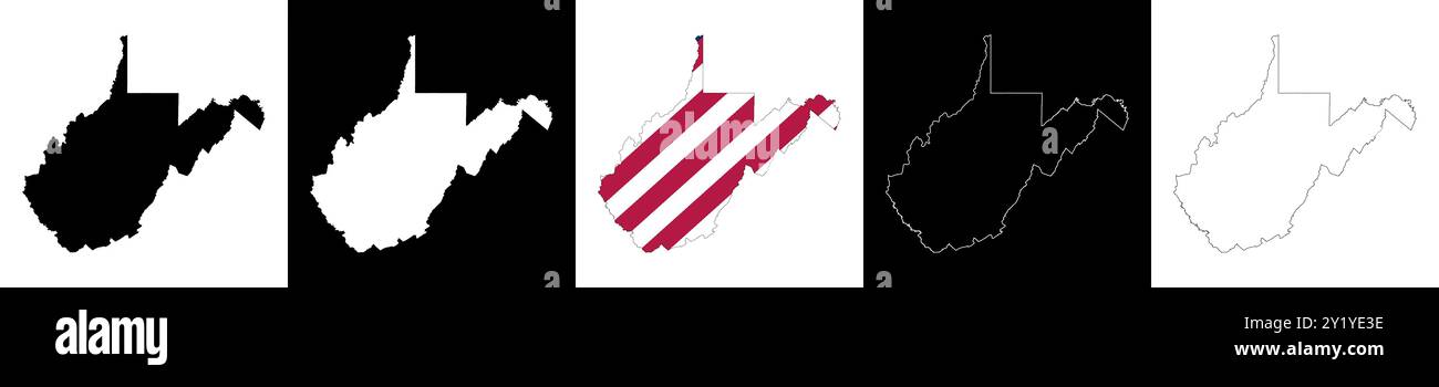 Ensemble de cartes de contour de l'état de Virginie-occidentale Illustration de Vecteur