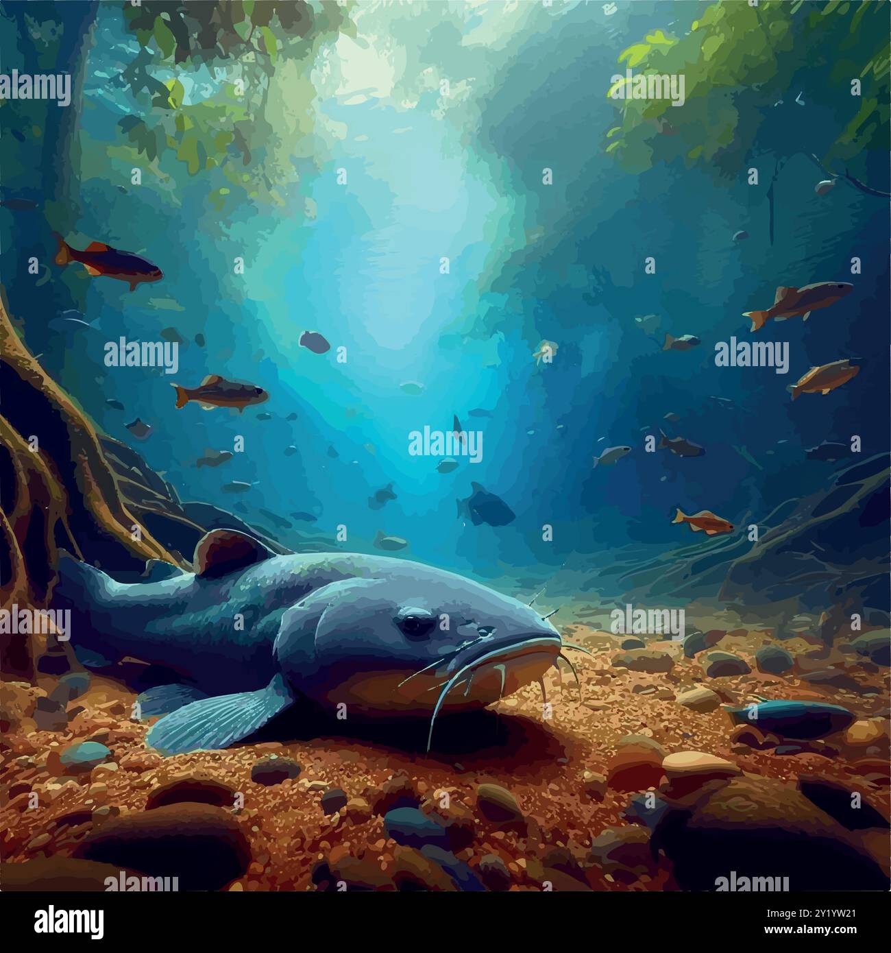 Le Majestic Piraíba, le plus grand poisson-chat d’Amazonie. Illustration de Vecteur