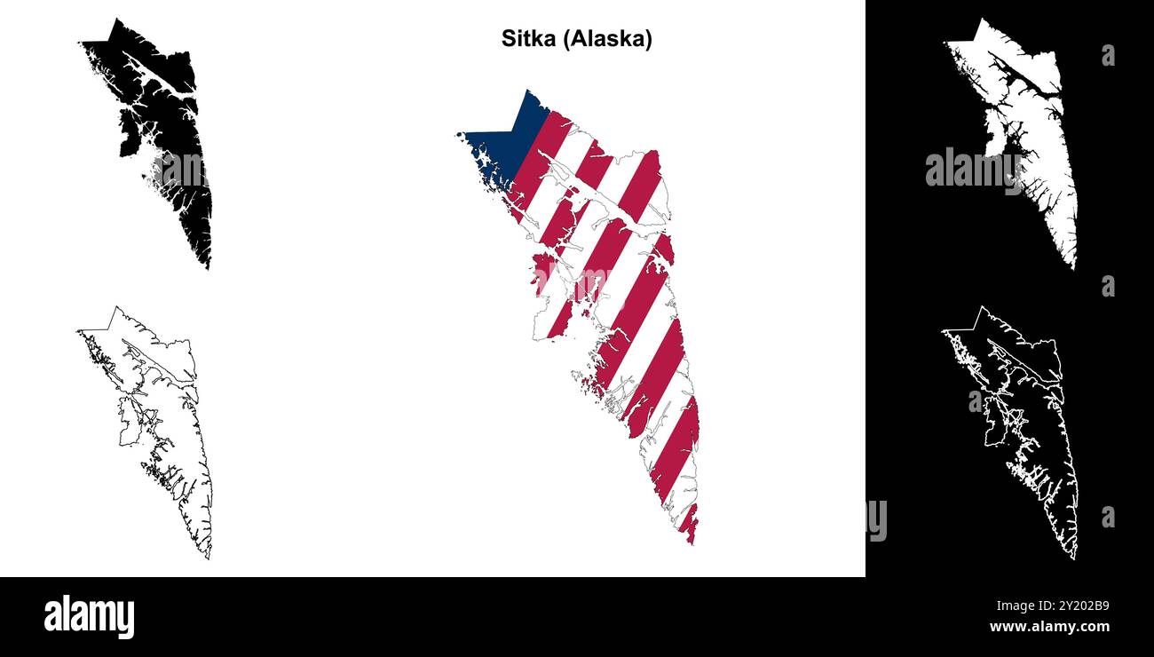 Ensemble de cartes de contour de Sitka Borough (Alaska) Illustration de Vecteur