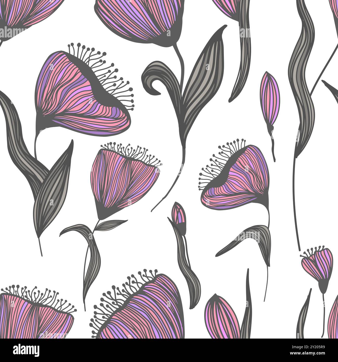 Tulipes roses de fond sans couture. dessin à la main. Pas ai, illustration vectorielle Illustration de Vecteur