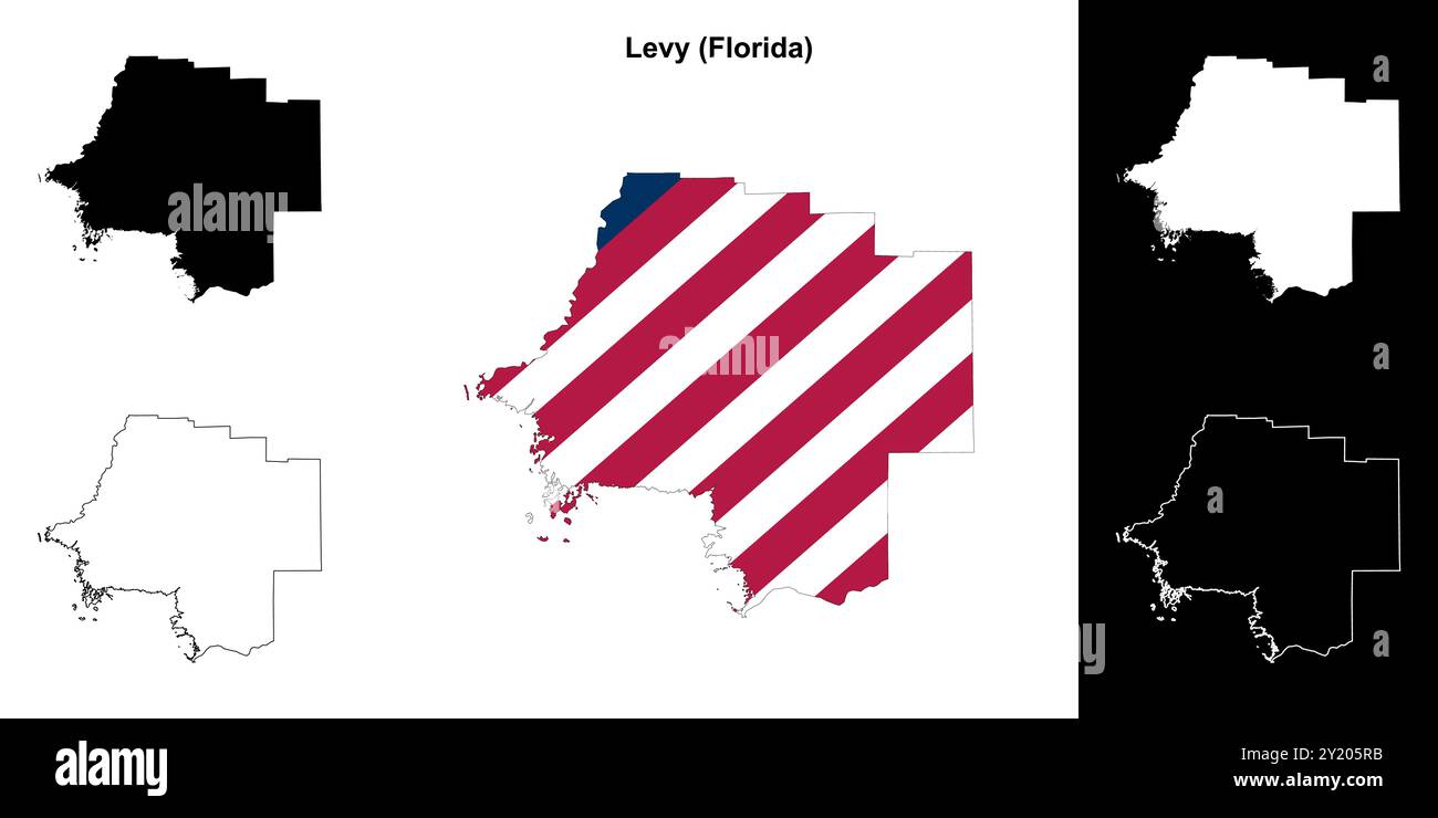 Ensemble de cartes de contour du comté de Levy (Floride) Illustration de Vecteur