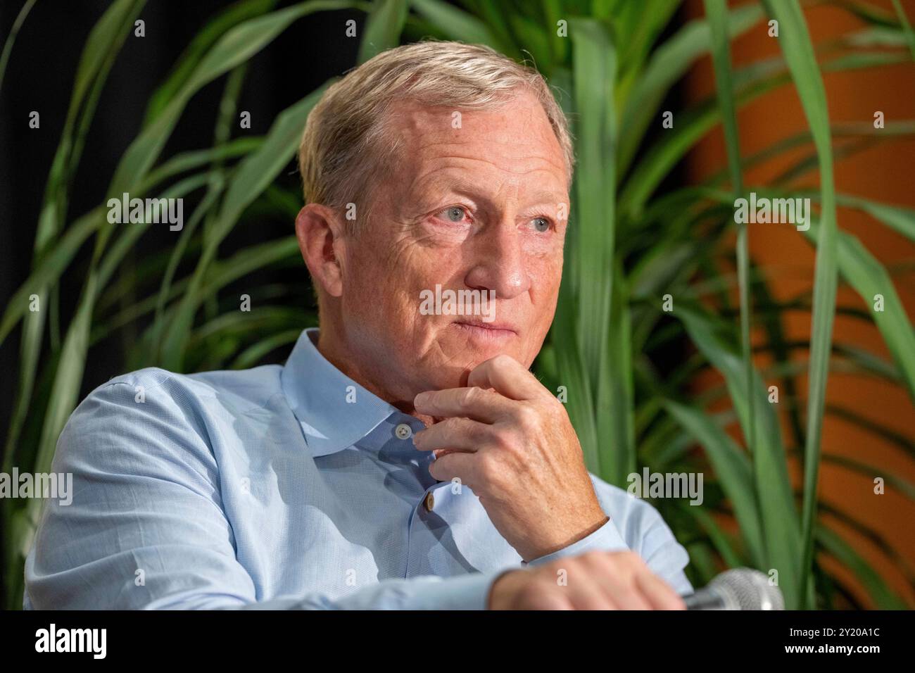 Austin Texas USA, 7 septembre 2024 : TOM STEYER, investisseur et co-fondateur de Galvanize Climate solutions, parle du changement climatique lors du dernier jour du 14e Festival annuel Texas Tribune au centre-ville d'Austin. Le Festival rassemble des politiciens et des leaders d'opinion influents de la fonction publique pour discuter de l'actualité et des politiques. ©Bob Daemmrich Banque D'Images