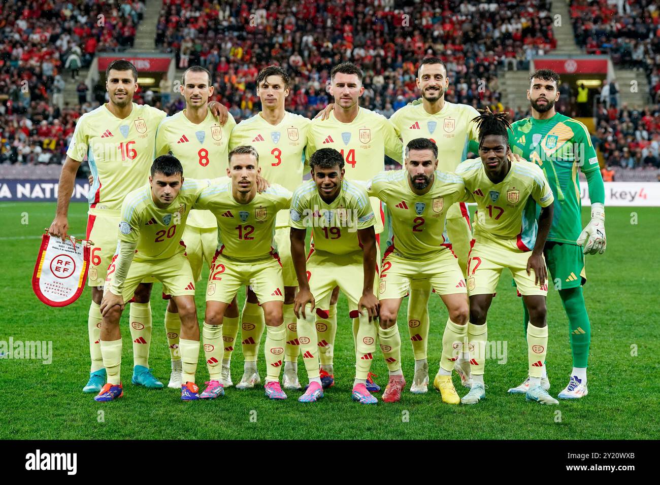 Genève, Suisse. 08 septembre 2024. Genève, Suisse, 8 septembre 2024 : Teamphoto of Spain lors du match de football UEFA Nations League A Group A4 entre la Suisse et l'Espagne au stade de Genève, en Suisse. (Daniela Porcelli/SPP) crédit : SPP Sport Press photo. /Alamy Live News Banque D'Images