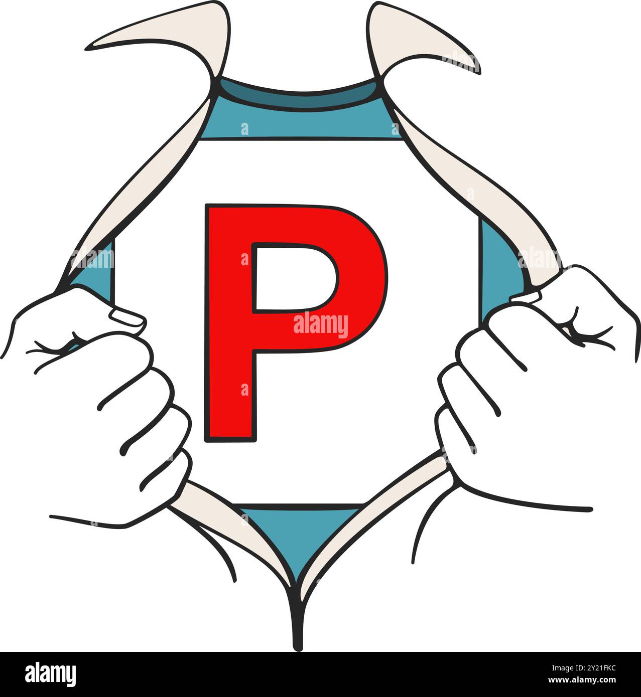Deux poings déchirent une chemise pour révéler une licence P plaque dans un style de super héros pour un nouveau vecteur de concept de pilote réussi Illustration de Vecteur
