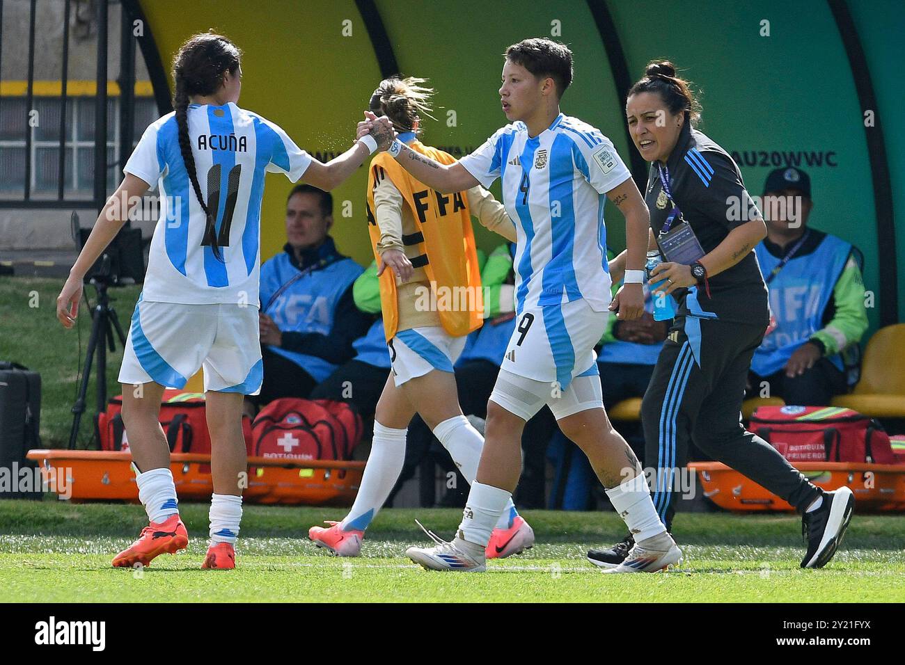 Bogota, Colombie. 08 septembre 2024. L'argentin Kishi Nunez célèbre sa victoire après avoir marqué le premier but de son équipe avec Veronica Acuna lors du match de Coupe du monde féminine U-20 du Groupe F FIFA, Colombie 2024 entre l'Argentine et le Costa Rica, au stade Metropolitano de Techo, à Bogota, le 8 septembre 2024. Photo : Julian Medina/DiaEsportivo/Alamy Live News crédit : DiaEsportivo/Alamy Live News Banque D'Images