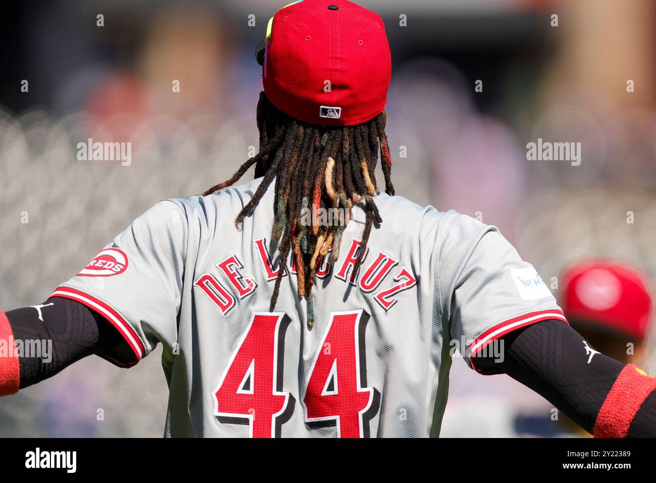 Queens, New York, États-Unis. 8 septembre 2024. ELLY DE LA CRUZ (44) se desserre avant le match entre les mets de New York et les Reds de Cincinnati au Citi Field le 8 septembre 2024, dans le Queens, New York (crédit image : © Scott Rausenberger/ZUMA Press Wire) USAGE ÉDITORIAL SEULEMENT! Non destiné à UN USAGE commercial ! Crédit : ZUMA Press, Inc/Alamy Live News Banque D'Images