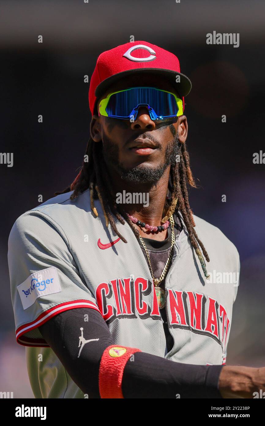 Queens, New York, États-Unis. 8 septembre 2024. ELLY DE LA CRUZ (44), arrêt court des Cincinnati Reds, sort du terrain pendant le match entre les mets de New York et les Reds de Cincinnati au Citi Field le 8 septembre 2024, dans le Queens, New York (crédit image : © Scott Rausenberger/ZUMA Press Wire) USAGE ÉDITORIAL SEULEMENT! Non destiné à UN USAGE commercial ! Crédit : ZUMA Press, Inc/Alamy Live News Banque D'Images