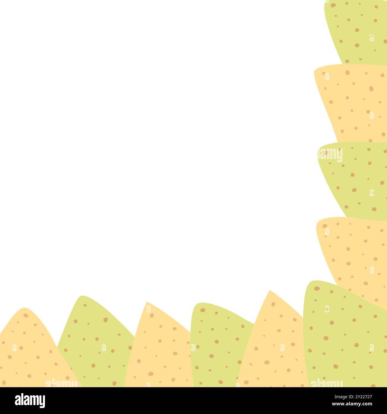 Maïs et épinards nachos cadre de coin avec différentes puces de tortilla modèle d'inscription isolé espace copie isolé. Cartes d'illustration vectorielle, affiches, dépliants, étiquette, bannières, brochure, promo ou web Illustration de Vecteur