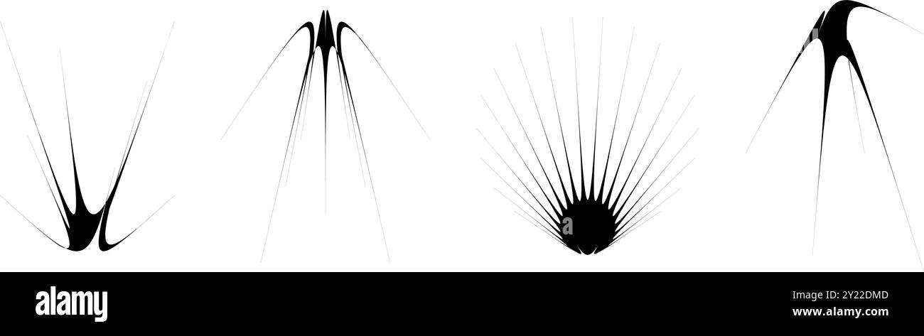Jeu d'éléments épine épine fine noire. Formes pointues abstraites et faisceau d'étincelles angulaires. Objets de rayons futuristes pour la conception d'affiches, collage, bannière, badge, logo, carte, icône, étiquette, autocollant. Vecteur Illustration de Vecteur