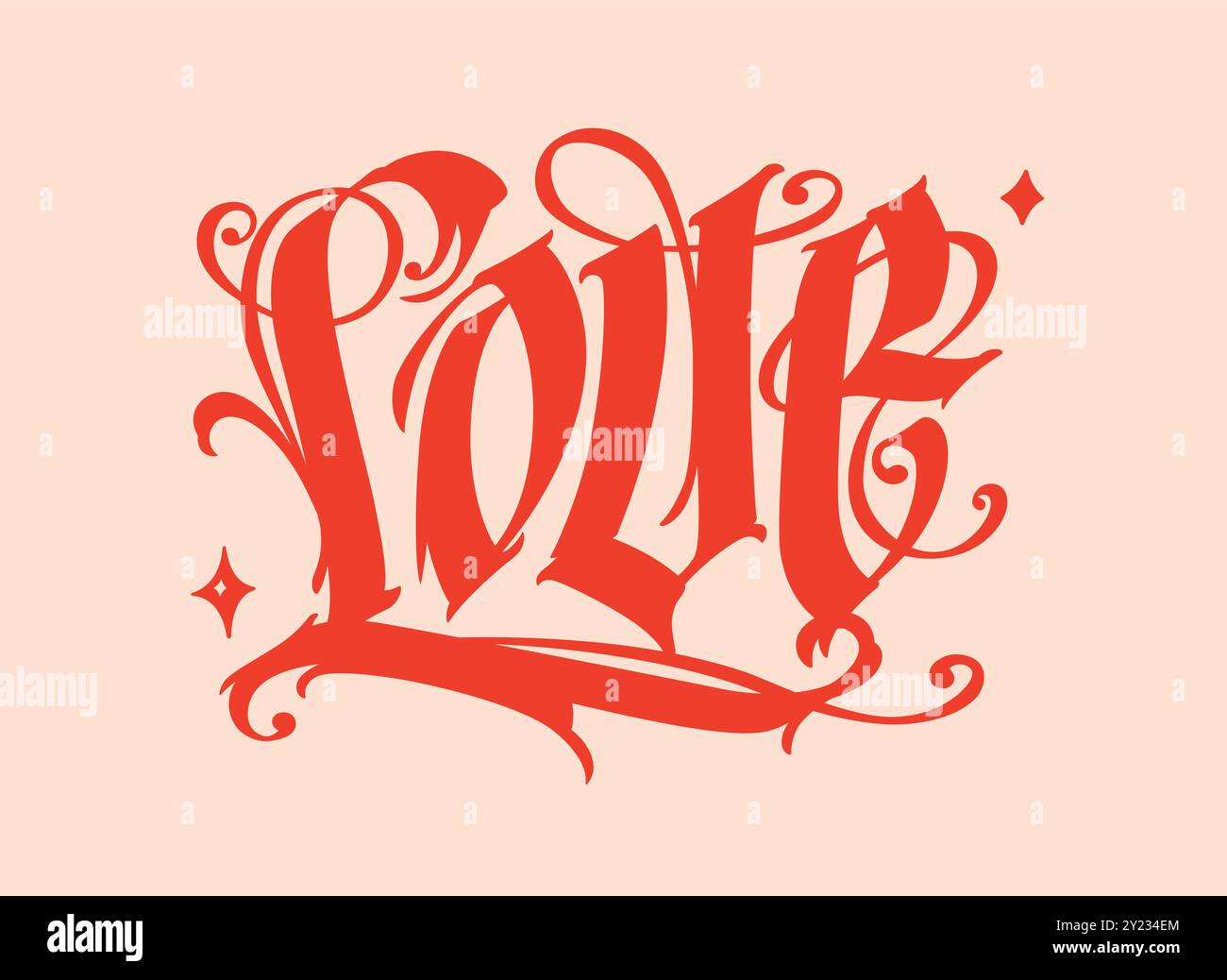 Inscription amour dans le style gothique. Vecteur. Logo pour la Saint-Valentin de vacances. Calligraphie et lettrage. Logo pour un T-shirt. Inscription pour designe Illustration de Vecteur