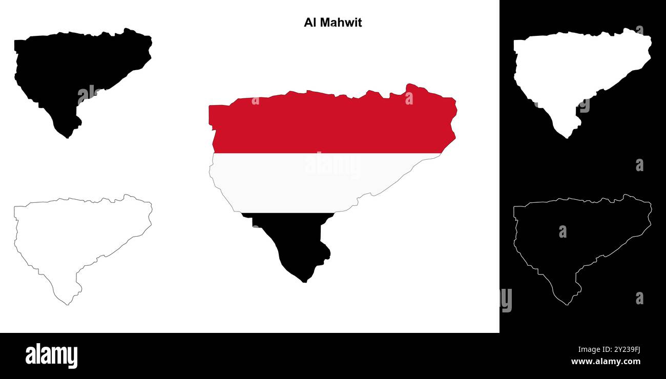 Ensemble de cartes de contour du gouvernorat d'Al Mahwit Illustration de Vecteur