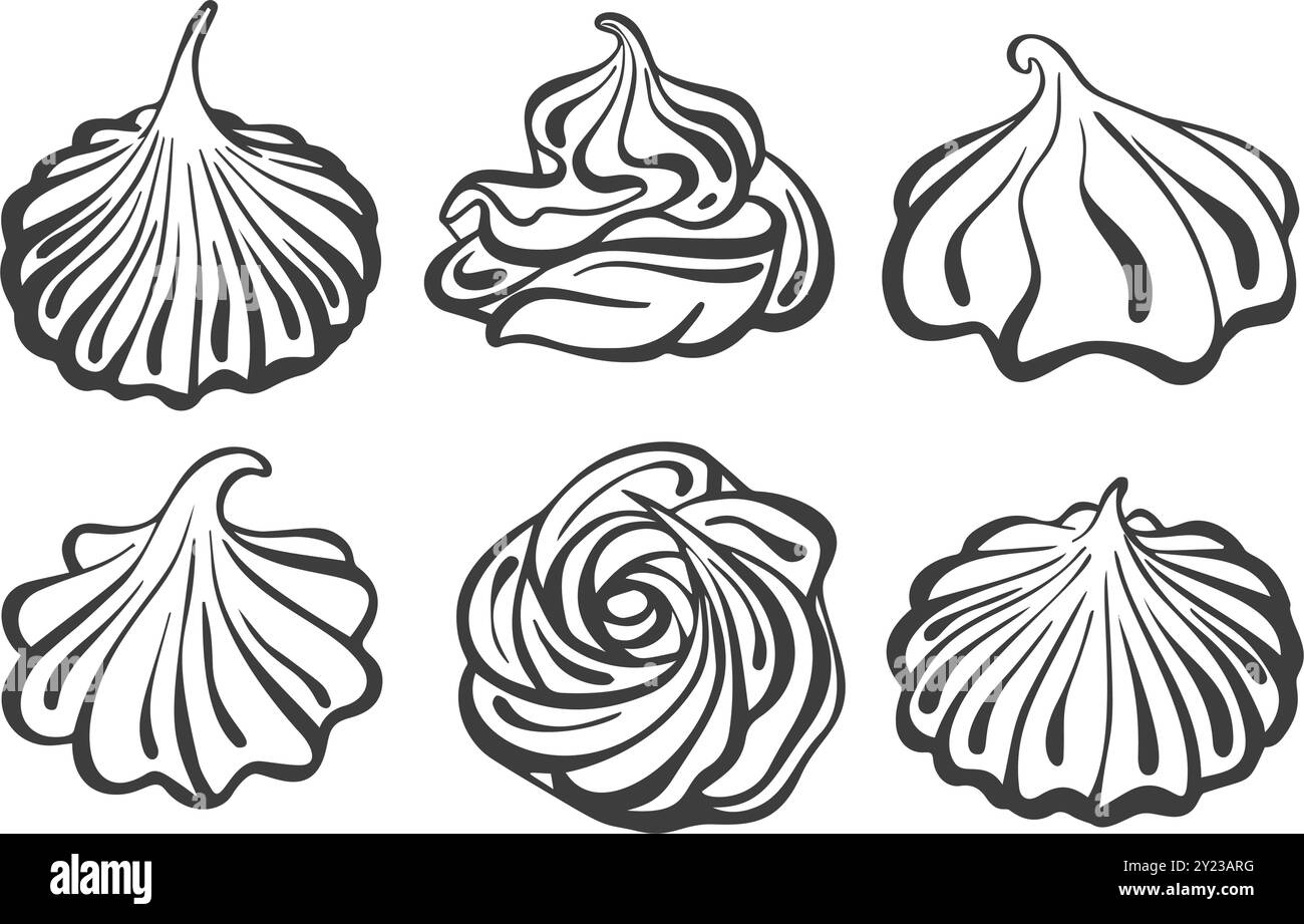 Icône vectorielle meringue. Crème fouettée pour gâteaux et tartes desserts. Illustration de contour sur fond blanc. Tourbillon désert, mousse mousse. Illustration de Vecteur
