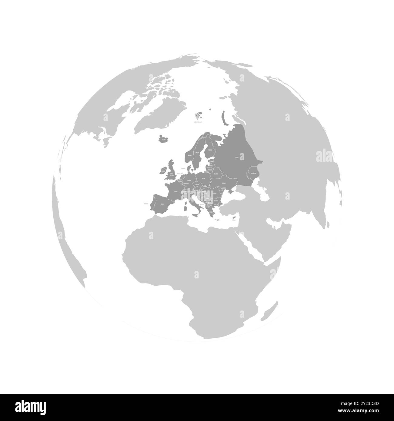 Europe continent bleu foncé silhouette mise en évidence sur le globe terrestre. Étiquettes de nom de pays visibles. Illustration vectorielle Illustration de Vecteur