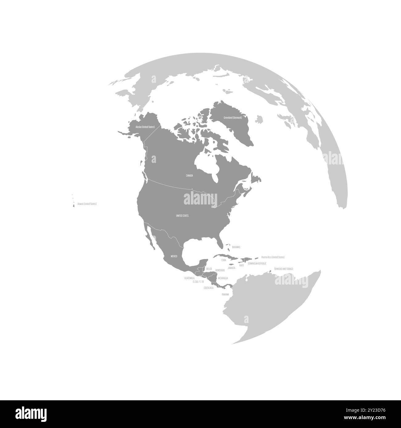Amérique du Nord continent bleu foncé silhouette mise en évidence sur le globe terrestre. Étiquettes de nom de pays visibles. Illustration vectorielle Illustration de Vecteur