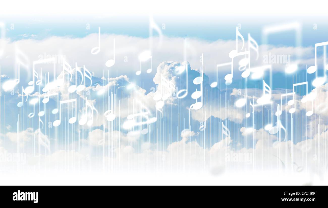 Illustration de notes de musique et de signes musicaux de feuille de musique abstraite. Chansons et concept de mélodie.conception de fond de musique.écriture musicale. Banque D'Images