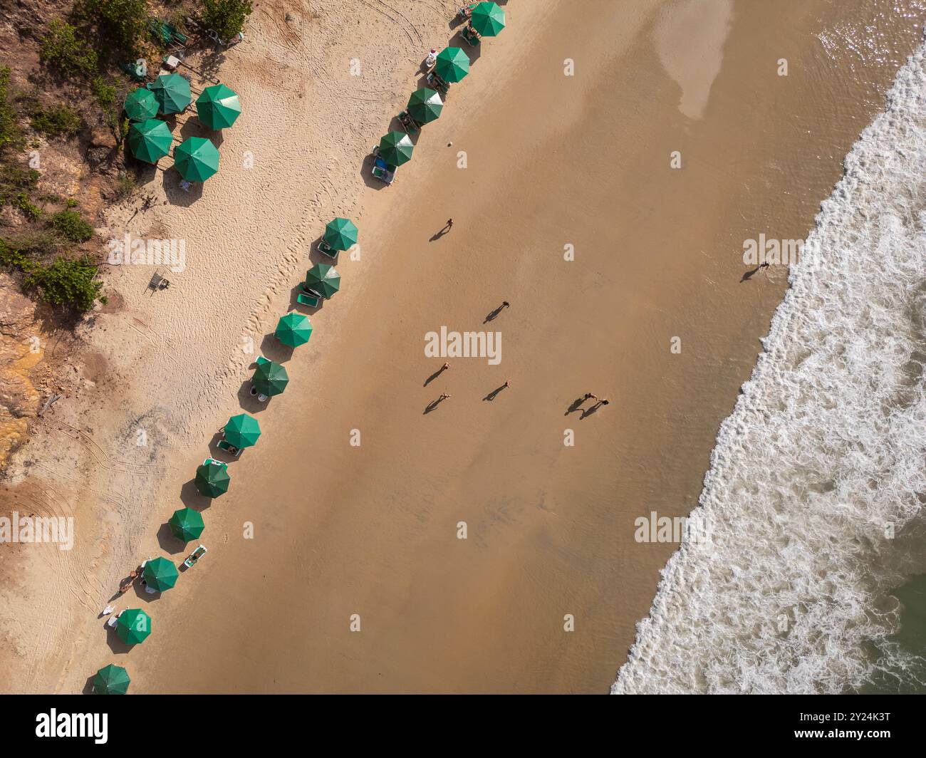 Belle vue aérienne aux parasols colorés dans la plage sauvage Banque D'Images