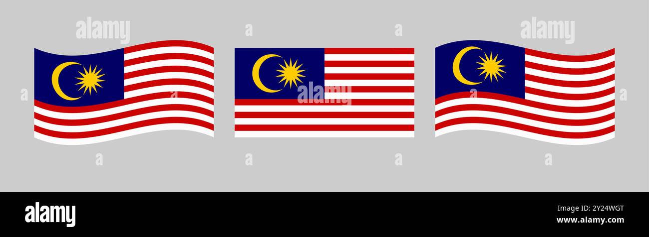 Ensemble de drapeaux malaisiens, design classique et ondulant. Graphique isolé. Collection clip art drapeau de Malaisie. Objet abstrait. Symbole congé. Tourisme Illustration de Vecteur