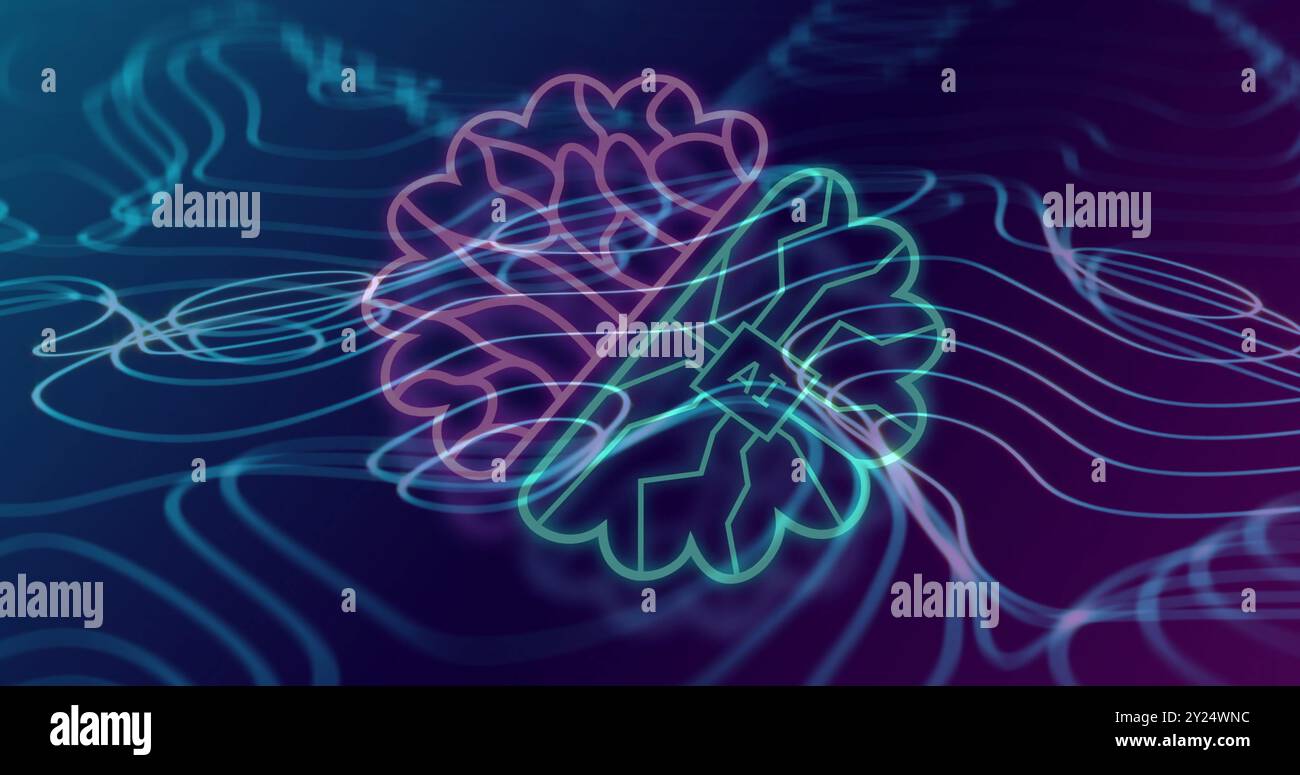 Image du cerveau numérique avec du texte ai sur des formes Banque D'Images