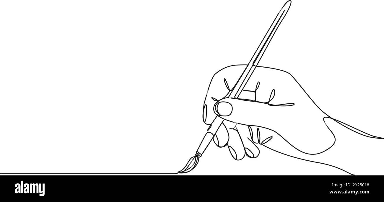 dessin continu d'une seule ligne de main tenant le pinceau, illustration vectorielle de dessin au trait Illustration de Vecteur