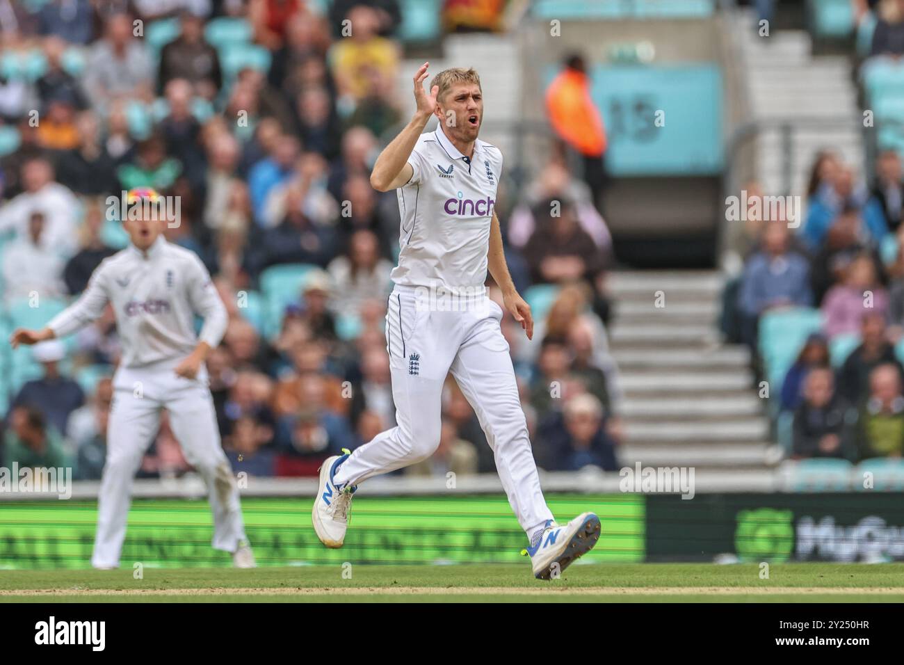 Londres, Royaume-Uni. 09th Sep, 2024. Olly Stone d'Angleterre réagit lors du 3ème Rothesay test match Day four England v Sri Lanka au Kia Oval, Londres, Royaume-Uni, le 9 septembre 2024 (photo par Mark Cosgrove/News images) à Londres, Royaume-Uni le 9/9/2024. (Photo de Mark Cosgrove/News images/SIPA USA) crédit : SIPA USA/Alamy Live News Banque D'Images