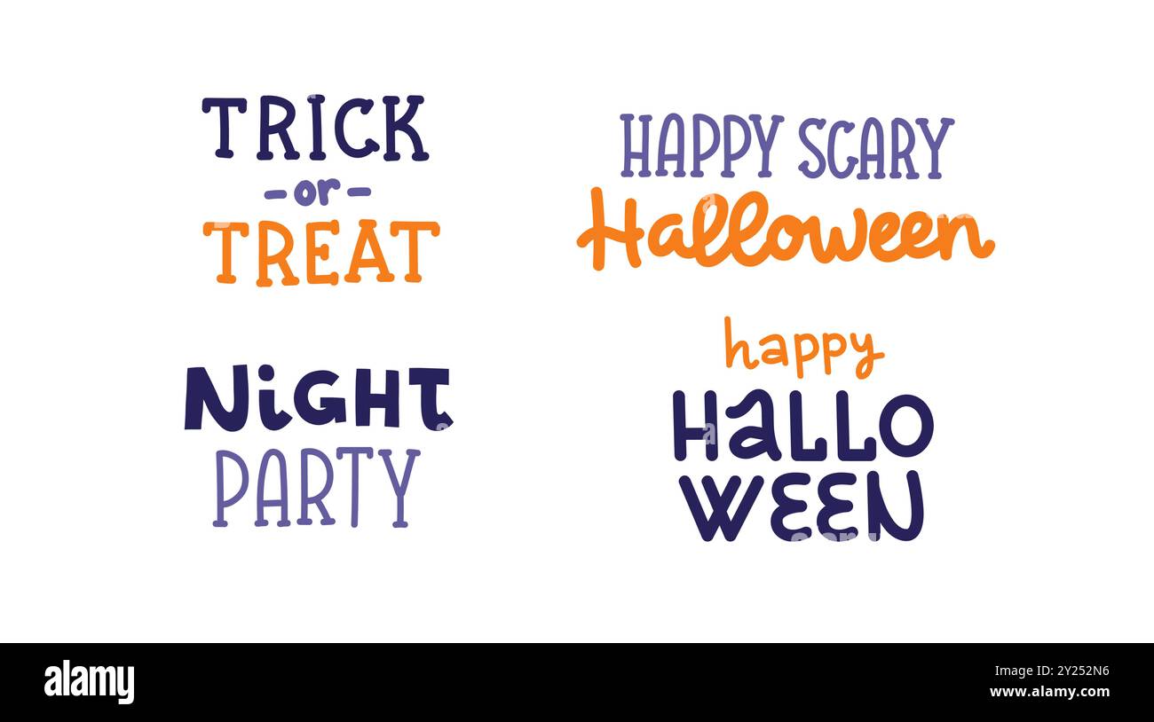 Jeu de citations d'Halloween. Lettrage vectoriel mignon dessiné à la main. Autocollants ou modèles d'impression Illustration de Vecteur