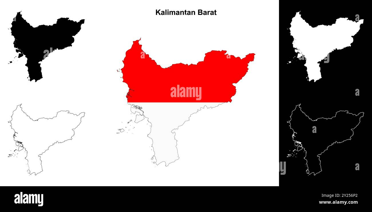 Kalimantan Barat ensemble de cartes de contour de la province Illustration de Vecteur