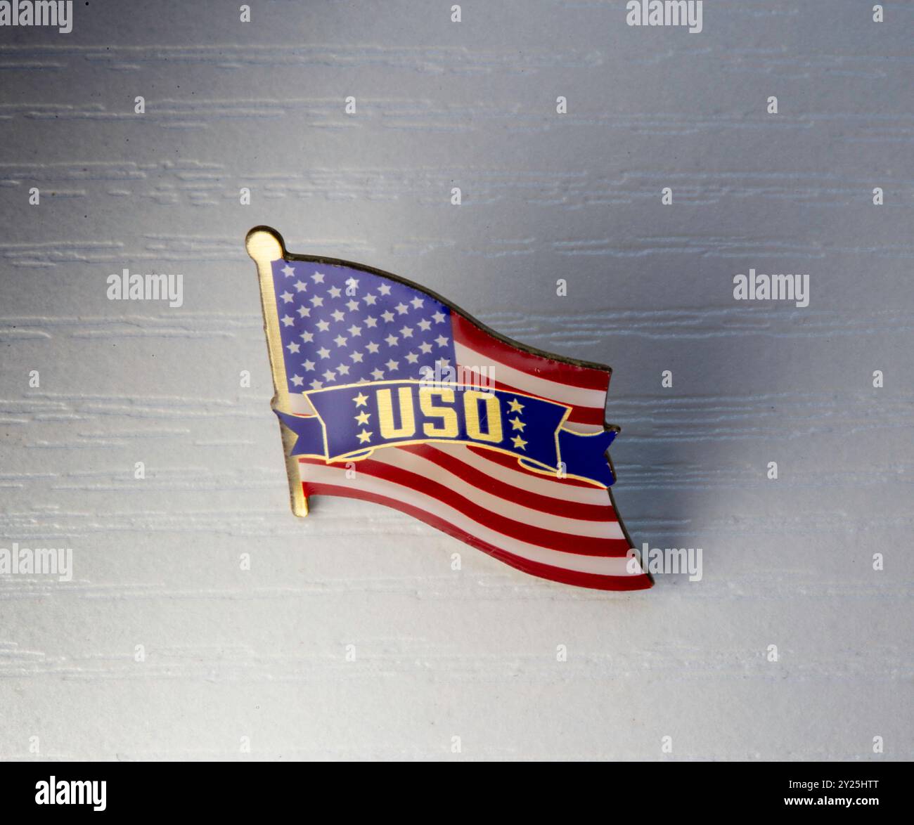 Logo USO et American Flag PIN en gros plan, 2024 Banque D'Images