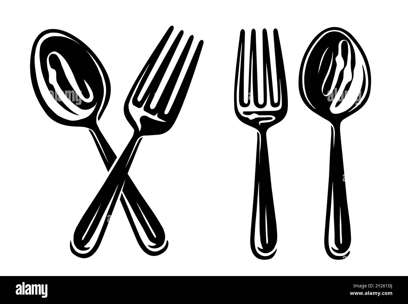 Fourchette et cuillère symbole croisé. Restaurant, emblème diner. Couverts pour manger illustration vectorielle de badge Illustration de Vecteur