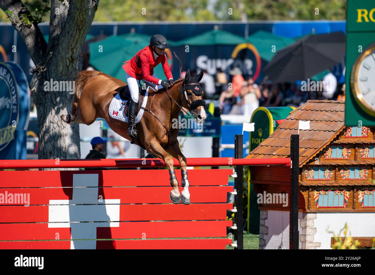 Calgary, Alberta, Canada, 7 septembre 2024. Erynn Ballard (CAN) Riding Gakhir, BMO Nations Cup, CSIO Spruce Meadows Masters, - Grand Prix du CP Banque D'Images