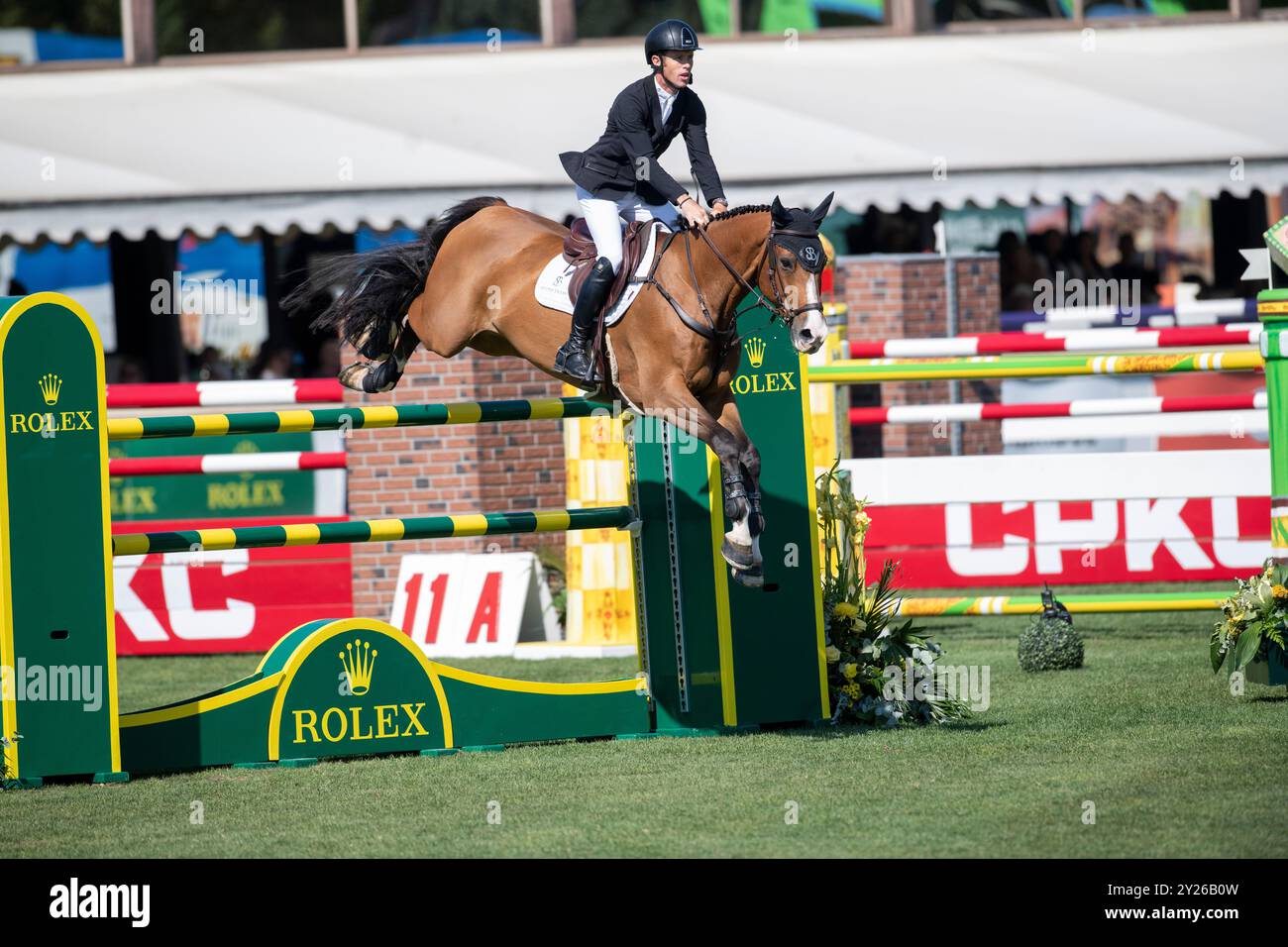 Calgary, Alberta, Canada, 8 septembre 2024. Scott Brash (GBR) Riding Hello Jefferson, CSIO Spruce Meadows Masters, - CPKC International Grand Prix Banque D'Images