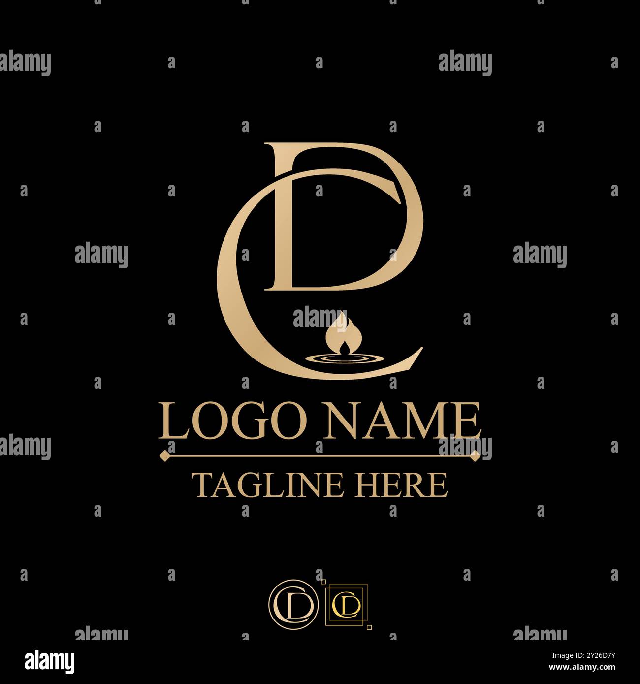 Conception de logo concept graphique abstrait créatif premium vecteur stock initial CD serif police sur la flamme de bougie supérieure inférieure relient la thérapie de typographie monogramme Illustration de Vecteur