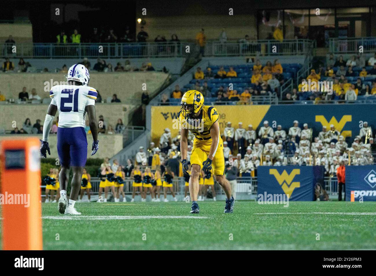 7 septembre 2024, vierge, vierge, États-Unis : 7 septembre, 2024 : Preston Fox lors de la West Virginia University Mountaineers (WVU) contre l'Université d'Albany Great Danes à Morgantown, WV au Milan Puskar Stadium. Bradley Martin/apparent Media Group (crédit image : © AMG/AMG via ZUMA Press Wire) USAGE ÉDITORIAL SEULEMENT! Non destiné à UN USAGE commercial ! Banque D'Images